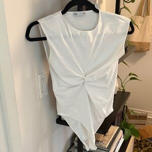 Zara White Twist Front Sleeveless bodysuit